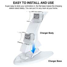 P5 Dual Charging Station For Controllers, 2-In-1 Charge & Storage, 2.5H Fast Charge, Blue LED Light, Stable Base, Type-C, ABS, Black, Ideal For Gamers & Families – Christmas/Birthday Gift - White - View 3
