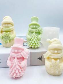 1pc 3D Christmas Snowflake Snowman Silicone Candle Mold, Christmas Hugging Pine Tree Snowman Shaped Aromatherapy Candle Mold, Suitable For Handmade, Resin Crafts, Used For Christmas Home Decor - A-White - View 5