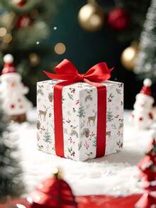 1 Roll Of Christmas Gift Wrapping Paper Featuring A Winter Forest And Reindeer Theme; Made Of Coated Paper; Dimensions: 43 Cm X 300 Cm; Suitable For Wrapping Christmas Gifts, Decorating For Christmas Parties, And Holiday Gift-Giving. - A - View 7