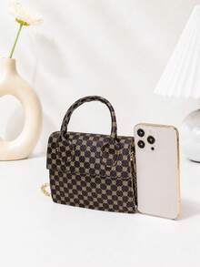 Mirror Glossy Patent Leather Fashion Chain Handbag - Brown - View 6