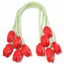 5PCS Rhinestone Studded Tulip Bud Flower Rope Ribbon, Sweet Style 3D Fabric Flower, Party Wedding Daily Wear Hair Accessory Clothing DIY Supplies, Shoe Hat Bag Decoration, Gift Packaging Decoration For Elders, Handmade Floral Craft Material - Tulip - View 15