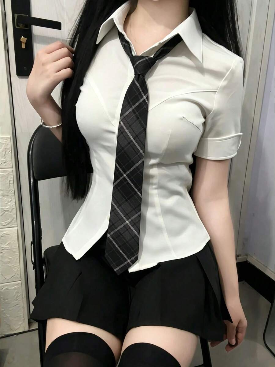 1件對比色斜條紋手打領帶,英式極簡休閒風,適合襯衫領帶、校園穿搭、日常出遊、畢業舞會、節日禮物、萬聖節 - 黑色 - 查看 1