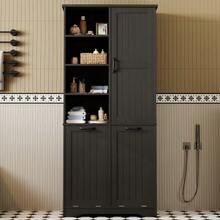 78 X 35 X 172 Cm Bathroom Cabinet, Moisture-Resistant Paint, Full Coating, Double Laundry Basket, Four Open Compartments, One Door, Three Compartments In The Door, Adjustable Shelves, Ample Storage Space, White - Black - View 4