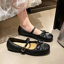 2026 New French Style Bow Flat Mary Jane Shoes For Women, Spring/Summer Outdoor Wear, Square Toe Ballet Shoes - Bow - Black - View 4