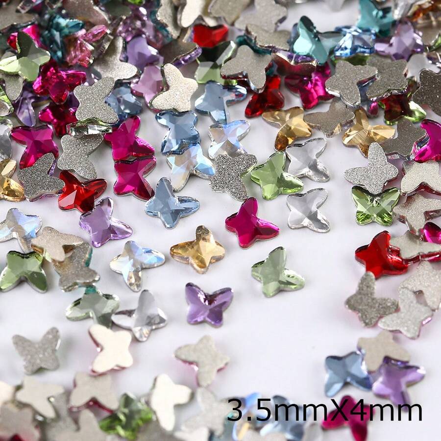 ICIQ 120pcs Mixed Shapes Eye, Rhombus, Seed, Butterfly Glass 2mm To 6mm Different Sizes Flat Back Non-Hotfix Rhinestones, Suitable For DIY Enthusiasts To Decorate Accessories