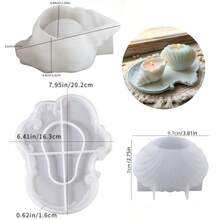 SILIKE LUFEI 3件組海洋矽膠模具套裝 貝殼蠟燭台、貝殼蠟燭與波浪托盤裝飾模具，適用於製作樹脂、石膏、蠟燭、香氛產品，居家裝飾與婚禮桌面擺飾 - 矽膠模具 - 查看 7