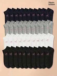20 Pairs Solid Color Butterfly Comfortable Breathable Short Socks, Casual Boat Socks, Regular Business Minimalist Style, Random Colors - Multicolor - View 10