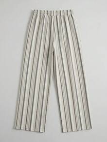 GRDR Men's Summer Striped Loose Drapey Casual Drawstring Elastic Waist Wide Leg Long Pants - Grey - View 6