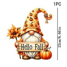1/2/3PCS Water-Washable Heat Transfer Prints, Autumn Faceless Gnomes With Pointed Hats Printed With Pumpkin Patterns, Holding Wooden Signs With "Hello Fall" Text, Paired With Autumn Flowers And Pumpkins, Warm Color Tones, Suitable For T-Shirts And Pillows - Multicolor - View 2