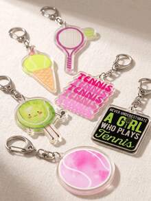 1/6pcs Tennis Acrylic Keychain, Tennis Fan Essential, Tennis Ball Shape, Suitable For Hanging On Tennis Bag, School Backpack Or Locker Keys - Multicolor - View 3