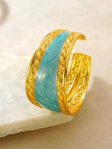VceTd 2PCS Minimalist Exaggerated Style Asymmetrical Geometric Line Design Stainless Steel Women's Bracelets Suitable For Daily Wear Or Vacation Or Gift - Yellow Gold - View 9
