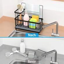 Organizzatore rimovibile per lavandino, portaspugna e portapanni in acciaio inox con base ad asciugatura rapida, per cucina e bagn - Visualizzare 2