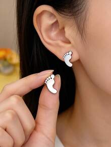 Simple Flat Baby‑Footprint Earrings Made From Hypoallergenic Stainless‑Steel, Thoughtful Keepsake Jewellery For Mothers. - Footprint Memorial Stud Earrings - View 5
