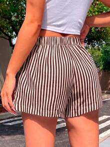 Women Two-Piece Outfits - 2 Playera Blanca con Short Rayas Café con Beige - View 9