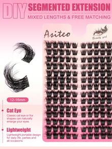 Asiteo 140pcs D Curl Cluster False Eyelashes, Fluffy Soft Comfortable Natural Look, Single Cluster False Eyelashes, 12-16mm Mixed Length, Free To Mix And Match, Suitable For Beginners Home Use - D - View 2