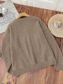 Women's Fashion Knitted Long Sleeve Sweater, Regular Length Crew Neck Top, Suitable For Autumn/Winter Wear - Earthy Gray - View 4