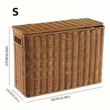 Nordic Style Artificial Rattan Narrow Tall Storage Basket, Handwoven Rectangular Multi-Function Storage Basket With Lid, Suitable For Magazines, Books, Documents, Can Be Used As Bookshelf Basket, Wall/Sofa/Side Gap Corner Storage Box, For Living Room - Multicolor - View 10