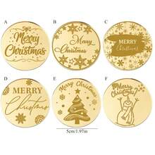 10Pcs/20Pcs/60Pcs/Set Gold Mirror Acrylic Christmas Cupcake Toppers Merry Christmas Round Cake Disc Tags Xmas Holiday Dessert Decorations - Multicolor - View 6