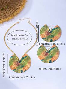 3pcs Set Exaggerated Geometric Circle Pendant Necklace & Stud Earrings Set, Fashionable For Women, Suitable For Party, Banquet And Daily Wear - Green - View 5