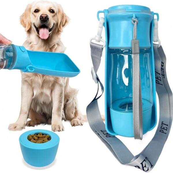 1pc Dog Travel Water Cup, Pet Outdoor Water Cup, Multifunctional Outdoor Water Dispenser, Portable Pet Water Bottle, Portable Dog Water Bottle, Integrated Water And Food Dispenser With Storage Compartment, One-Click Water Dispensing Leak-Proof Outdoor Dog Water Bottle, Essential For Dog Walking/Hiking/Travel, Dog Water Bottle/Dog Essentials/Dog Supplies/Puppy Essentials/Camping Gear/Travel Essentials/Vacation Essentials/Home Essentials, Suitable For Dogs, Puppies And Cats, Foldable Pet Travel Water Cup With Strap.
