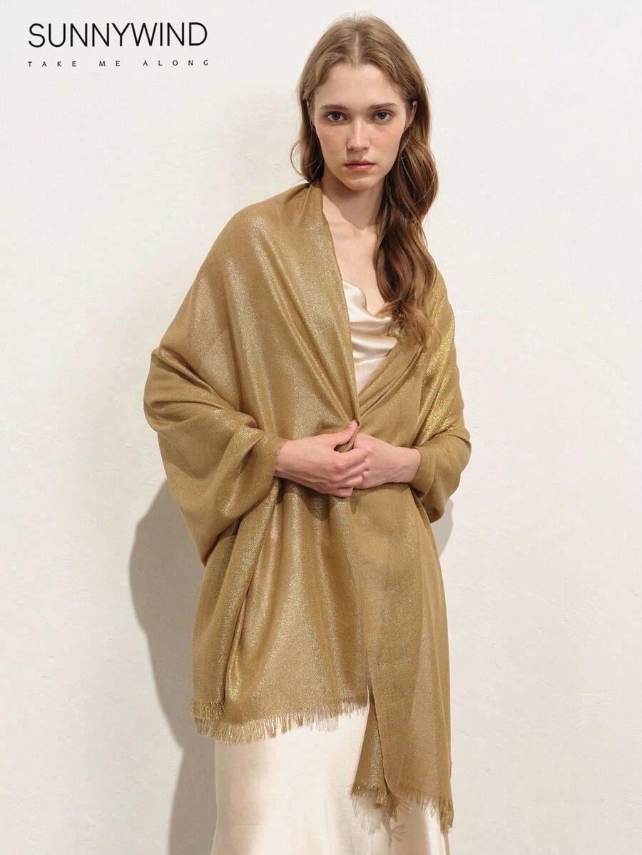 1 pieza Pañuelo de mujer de unicolor de poliéster premium elegante con hilo dorado para fiesta - Oro profundo - Ver 1