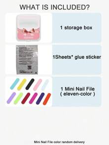 10pcs Light Blue Daily Minimalist Elegant Style Sequin Rhinestone Short Handmade Detachable Fake Nails For Women And Girls, Gift With Storage Box - 淺藍色 - 查看 5