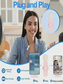 Mikrofon Lavalier Nirkabel Warna Pink, Mikrofon Jepit Mini Portabel Frekuensi Ganda 2.4GHz, Pasang dan Mainkan dengan Peredam Kebisingan Otomatis dan Baterai Isi Ulang 60mAh, Cocok untuk Perekaman Video, Siaran Langsung, Wawancara, dll. - View 4