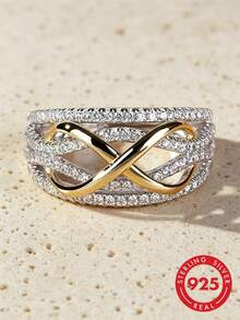 1 Elegant Silver And Gold-Color Infinite Love Rhinestone Engagement Or Wedding Anniversary Gift Ring - Gold - View 1