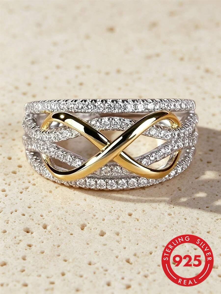1 Elegant Silver And Gold-Color Infinite Love Rhinestone Engagement Or Wedding Anniversary Gift Ring - Gold - View 1