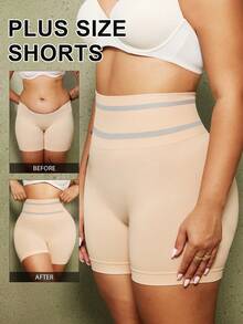 1pc Plus Size Women's Shapewear, Tummy Control, Waist Shaping, Butt Lifting, Seamless Short Panty, High Waist Invisible For Dress - Apricot - View 3