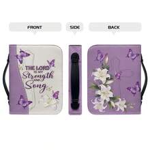 Purple Butterfly And Lily Bible Set, Printed With Verses Such As "The Lord Is My Strength" And "Hymns, " With A Handle; A Motivational Christian Bible Set Gift For Women. - View 3