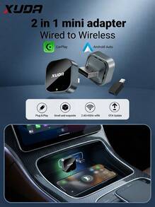 XUDA 2026 新款智能车载盒，二合一无线 CarPlay 和 Android Auto 迷你适配器，有线转无线转换器，CarPlay 适配器，快速自动连接，无延迟，小巧智能盒，时尚便携，兼容 和 Android 系统，配备 USB/USB-C 接口 - A - 查看 2