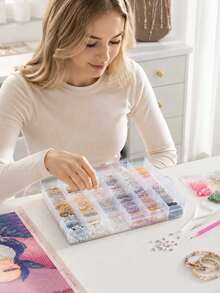 Transparent Fixed Compartment Plastic Storage Box 10/12/15/18/24 Slots Optional PP Material Jewelry Box Storage Earrings Rings Nail Art Rhinestones Nail Accessories DIY Beads Soft Clay Handmade Small Parts Multi-Functional Portable Storage Box Girls Gift - Clear - View 2