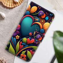 GLANDOTU Funda de teléfono con cartera de piel con patrón de corazón y rosa roja de PU, multifuncional con soporte, ranuras para tarjetas, diseño de tapa abatible, se adapta a múltiples modelos, regalo de primavera - Multicolor - Ver 7
