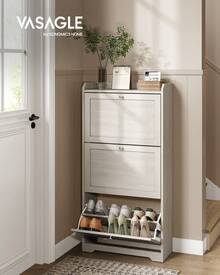 VASAGLE Shoe Cabinet With 3 Flip Drawers, Shoe Storage Cabinet, Adjustable And Removable Dividers, Holds Up To 18 Pairs Of Shoes, Entryway, 9.4 X 23.6 X 42.5 Inches - 米色 - 查看 1