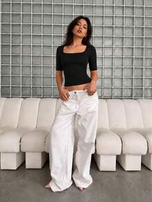 Autumn Outfits For Women Black Classy Comfy Tops Daily Casual Sweat T-Shirt Women Going Out Work Outfits For Women Summer - Black - View 3