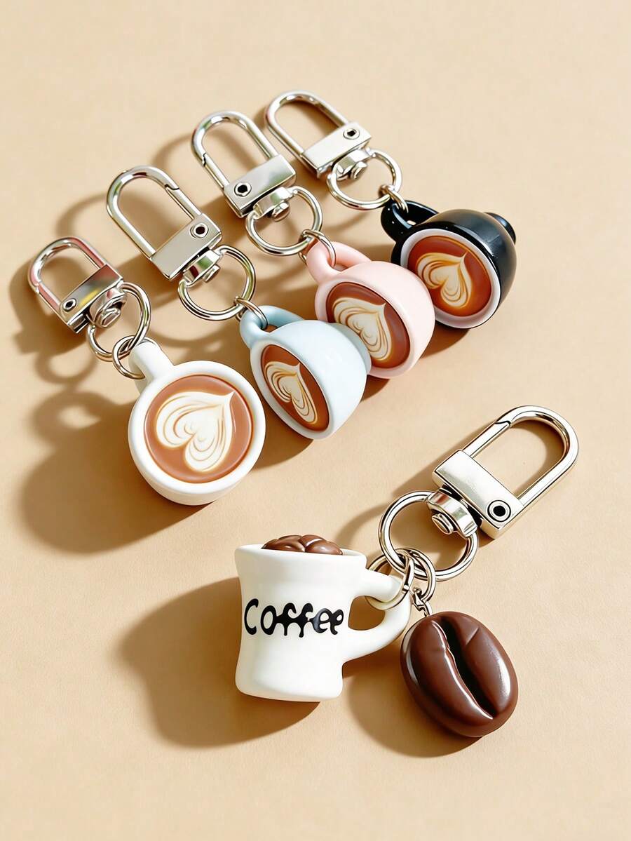 Realistic Coffee Bean Cup Keychain, DIY Keychain Accessory, Coffee Lover, Backpack/Wallet Pendant, Barista, Car Key Accessory, Holiday, Birthday, Gift - Multicolor - View 1