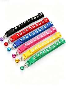 Adjustable Nylon Pet Collars With Bells - Vibrant Cartoon Paw & Footprint Design For Dogs And Cats - Multicolor - View 6
