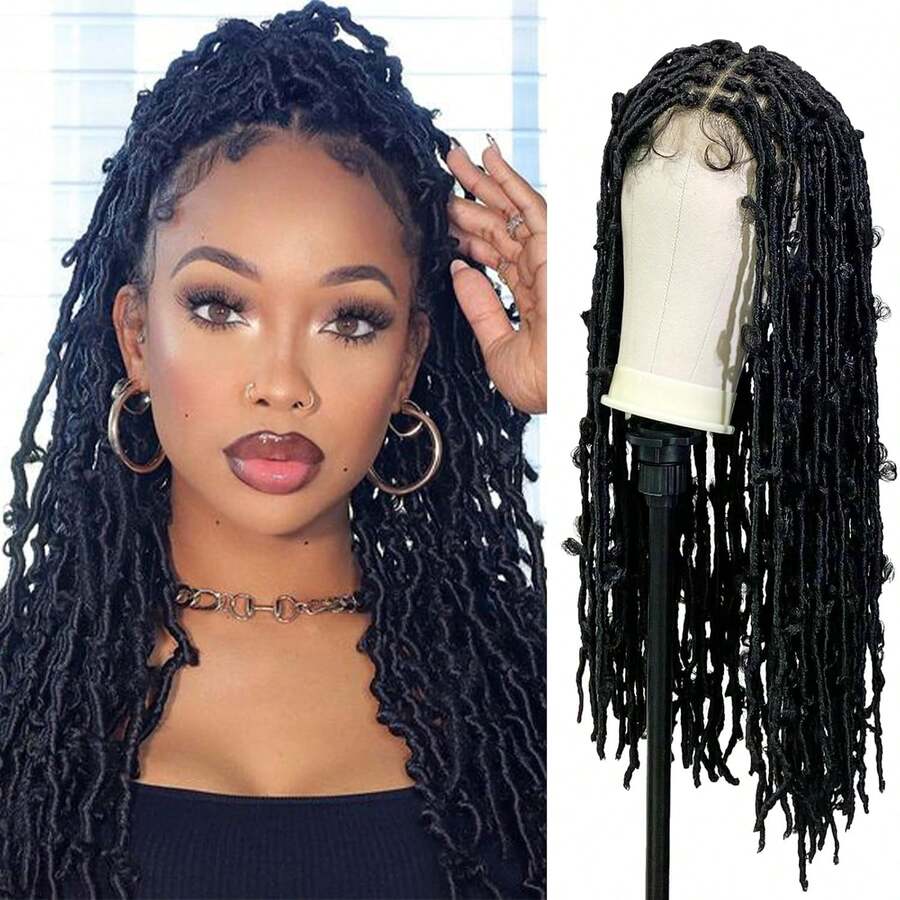 Janyuwool 36" Butterfly Locs Full Lace Knotless Braided Wigs For Black Women Lace Frontal Braid Wig Human Hair Blended Full Double Lace Braided - ColorE - View 1