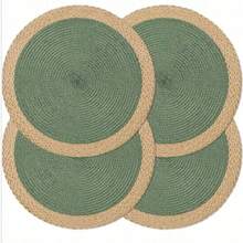 4/6pcs Round Dual-Color Woven Placemats, Thick Anti-Slip Heat-Resistant Table Mats, Durable Hemmed Polypropylene Washable Dining Mats, Suitable For Kitchen Dining Table, Autumn Home Decor, Daily Dinner, Party, Banquet Home Use - Green - View 9