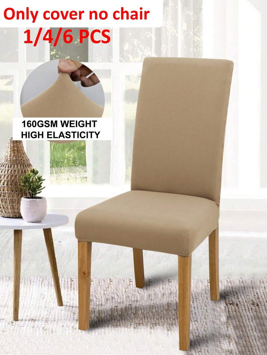 1PC/4pcs/6pcs Solid Color Milk Silk Dining Chair Cover, 160g Elastic Polyester Fiber, Removable Elastic Dining Chair Cover, Suitable For Dining Room, Living Room Dining Chair Cover, Home Decor - Khaki - View 1