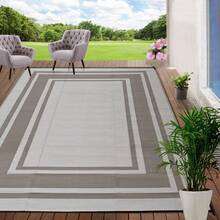 1pc Large Outdoor Rug[Free Tote Bag + 4 Ground Stakes], Outdoor Patio Rug, Washable, Plastic Straw PP Material, Suitable For Yard, Patio, Deck, Picnic, Porch, Balcony, Home Decor - Earth-tone Square Frame - View 9