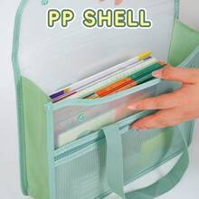 HUAJIE Large Capacity A4 PP Diagonal Stripe Tote File Bag, Snap Button Transparent Cover Document Bag, Portable Handheld School Book Storage Tote, Student Office Stationery Storage Bag - Single Piece - View 3