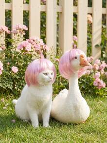 1pc Pet Cat Dog Wig, Pink Bangs Bob Hair Accessory, Suitable For Cats And Dogs To Wear, Applicable For Taking Funny Pet Photos, Attending Theme Parties, Birthday Parties And Daily Dress-Up - Baby Pink - View 3