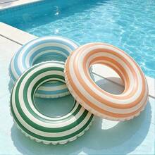Vintage Striped Inflatable Swim Ring With Handle, Large Round Pool Float Lounger, Fashionable Water Float, Suitable For Beach, Swimming Pool And Summer Vacation Party - Multicolor - View 8