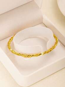 4Pcs 21K Gold Plated Twisted Banajer Bracelets Set For Women, Textured Rope Wave Stackable Bangles, Dubai Bridal Saudi Wedding Jewelry Gift - 01 - View 7