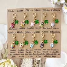 10pcs Colorful Turtle And Four-Leaf Clover Theme Keychains, Including 1 German Lucky Turtle Greeting Card, Fun Lucky Tokens For Backpacks And Keyrings, Fashionable Vintage Bag, Wallet, Backpack, Earphone, Key Accessories - Multicolor - View 1
