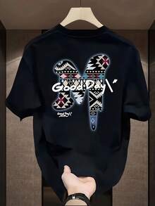 Men's Thick Cotton T-Shirt - Versatile Plus Size - Summer Casual Style -  Brand - Stylish Print For Youth - 黑色 - 查看 7