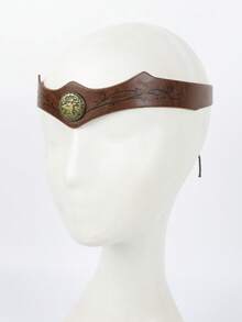 1pc Medieval Vintage PU Leather Embossed Headband, Renaissance Viking Market LARP Costume Prop, Halloween Cosplay Outfit Accessory - A - View 4
