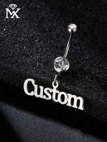Ce piercing de nombril à la mode en zircone cubique peut être personnalisé avec un nom en anglais, élégant et sexy, un beau cadeau de bijou pour les anniversaires et les fêtes des amis. Fabriqué en acier inoxydable, classique et intemporel. - Argent - Voir 4